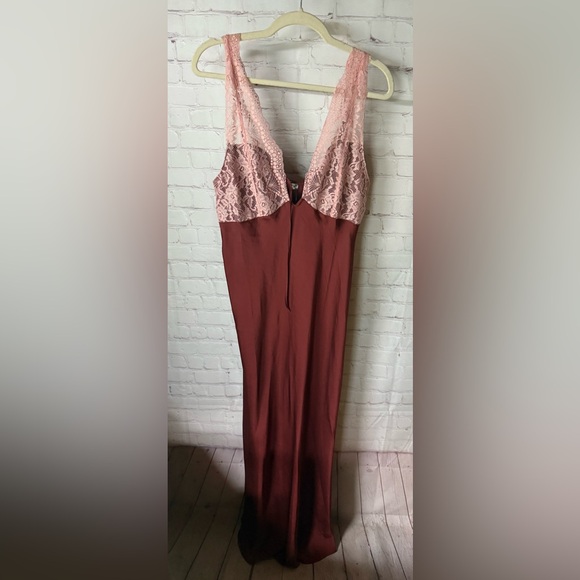 NWT Free People Sparkling Cider Slip Dress L Terra Cotta Satin Lace Maxi - Picture 5 of 10
